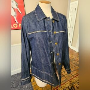 IVY Embroidered Trim Denim Jean 100% Cotton Jacket Large